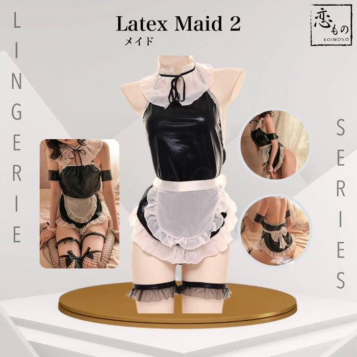 KOIMONO Kostum Cosplay Maid 2 Bodysuit Latex Leather Baju Tidur Wanita Elegan