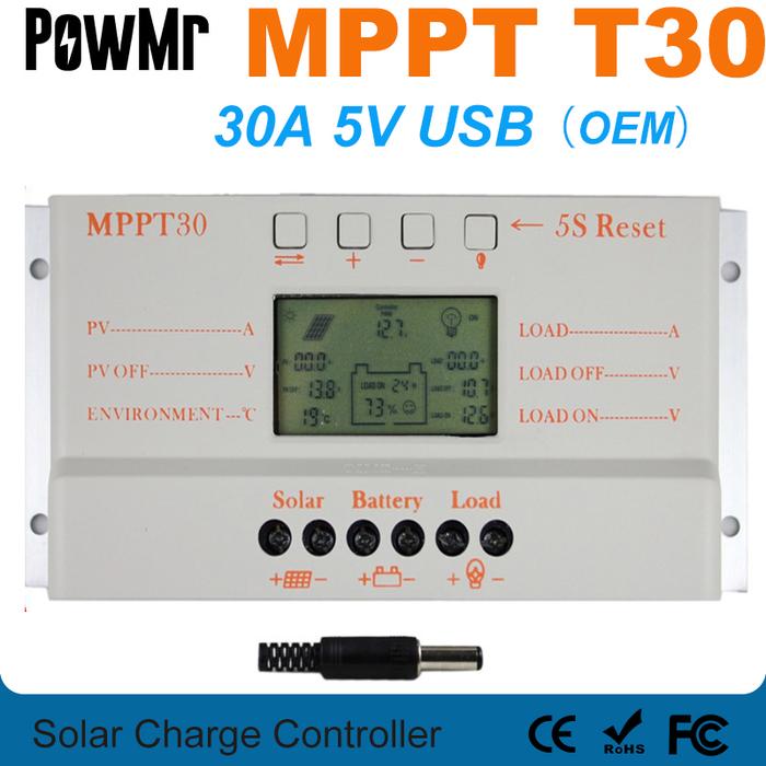 PowMr MPPT 30A Solar Charge Controller 12V 24V Auto Switch 30A Solar