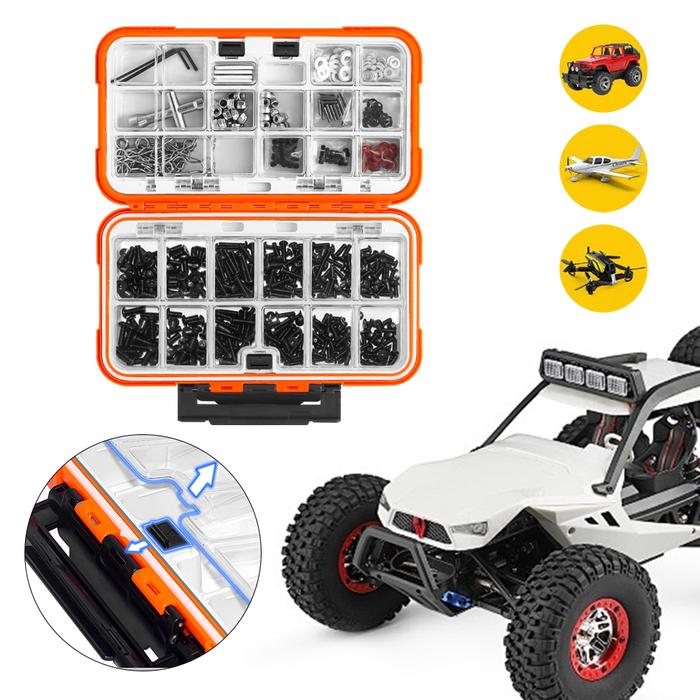 537Pcs RC Screw Kit with Double Side Organizer Hardware Fasteners RC Repair Tool Kit for 1/8 1/10 1/
