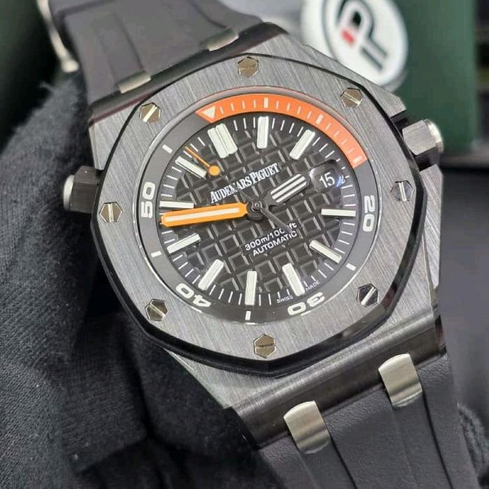 JamTangan Pria AP lAudemars Piquet Automatic Movement Swiss IP Ceramic Black Dial DM 43mm