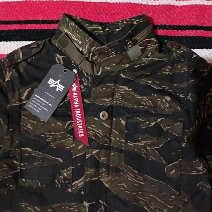 alpha industries m65 tiger stripe camo field waxed jacket (bomber ecwcs ma1 m51 m43 cwu45 bronson mf