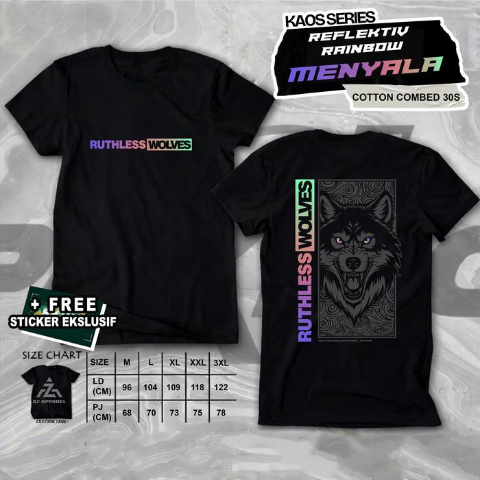 Kaos RUTHLESS WOLVES REFLEKTIF RAINBOW Special COMBED 30S