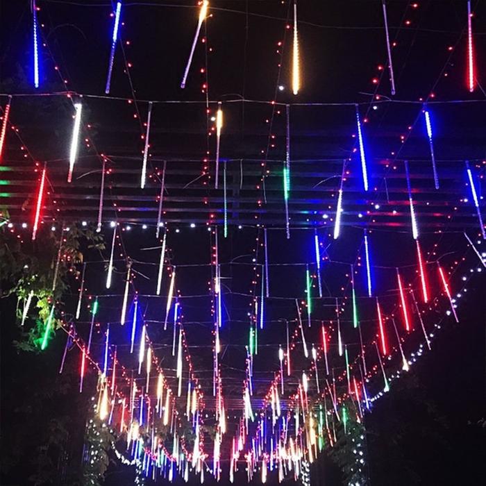 Lampu Meteor Led Merah-Putih 50Cm 8 Batang / Lampu Hujan Meteor Rgb Jatuh Salju Taman Hias