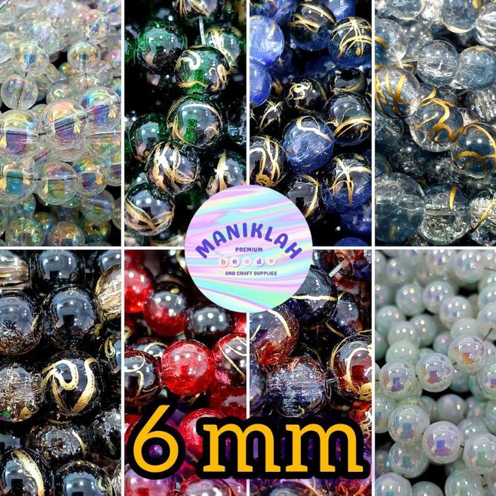 Manik Kaca Crack Bulat 6 mm, bisa untuk tasbih, isi 10 string ( +/- 1300 pcs ) / pack ( MH 822 P )