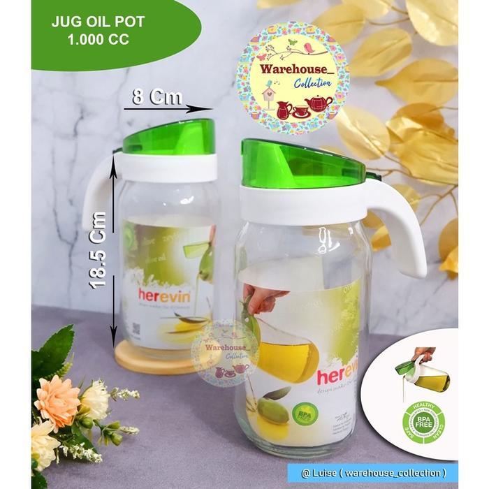 Botol kaca tempat minyak goreng HEREVIN Jug Oil Pot 1000 ml /Pitcher Glass/Oil Pitcher