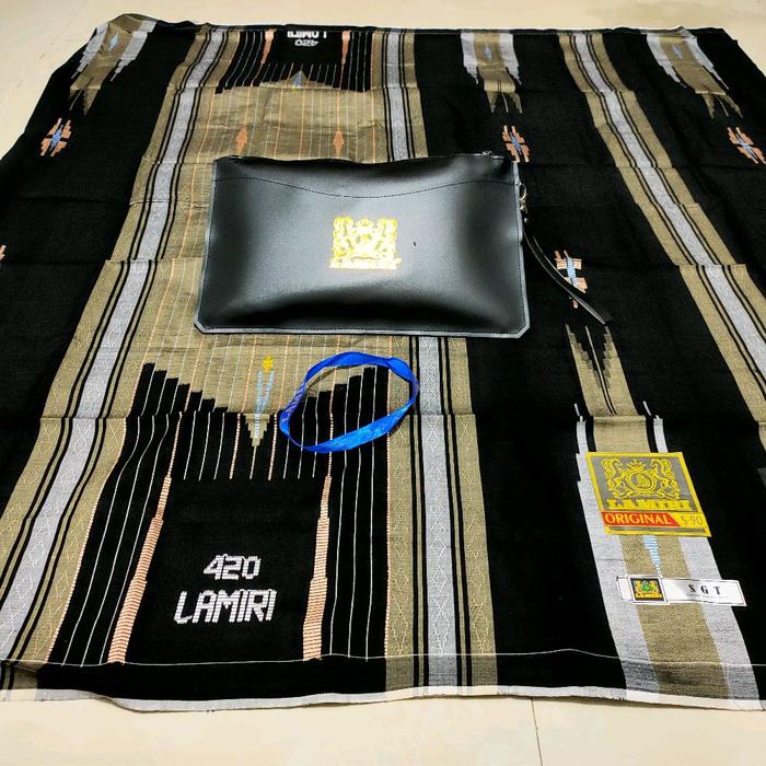 sarung lamiri jahit tengah SHT sutra 50% bahan halus adem dan nyaman di pakai Dewasa Santri Putih Mu