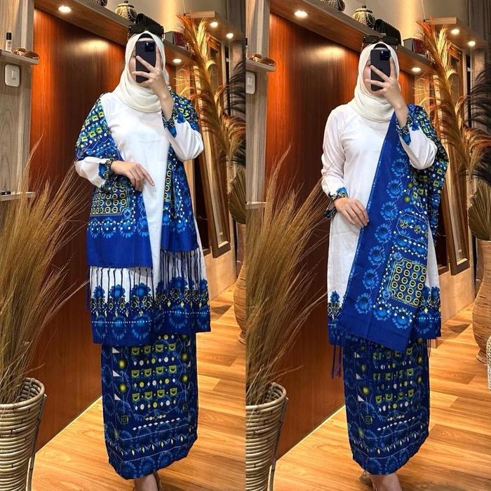 Baju bkmt siap pakai lengkap dengan rok dan selendang Setelan Wanita Dewasa Motif