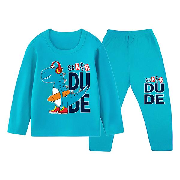 Setelan Baju Tidur Gambar Dino Kaos & Celana Panjang Anak Laki-Laki Ukuran XS-XXL ID-64 Nyaman Denga