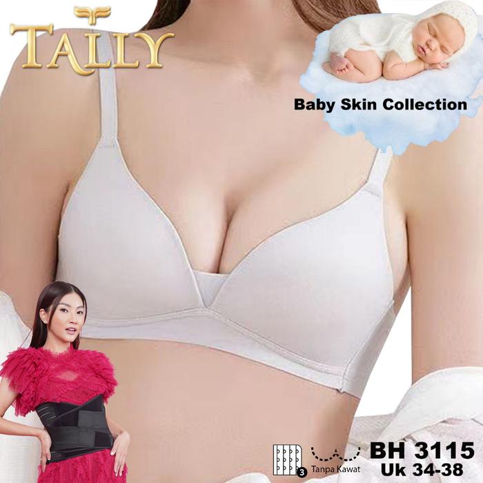 NEW!! TALLY BH 3115 Bra Tanpa Kawat Busa Tipis Bahan Nilon Seamless Baby Skin CUP A Kait 3 Bra Breat