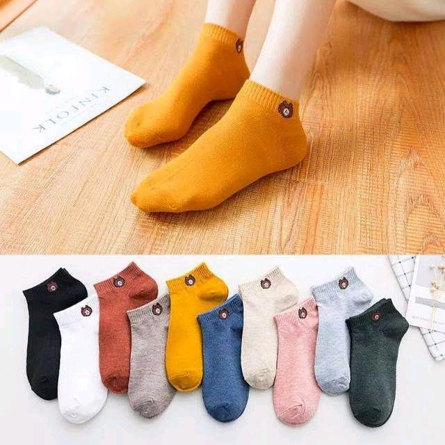 Kaos Kaki Fashion Unisex Motif Line Beruang Brown Wanita Pria Murah