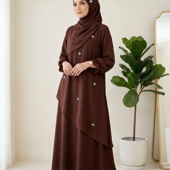 Giani gamis set hijab pasmina bahan ceruty premium, gamis lebaran idul adha