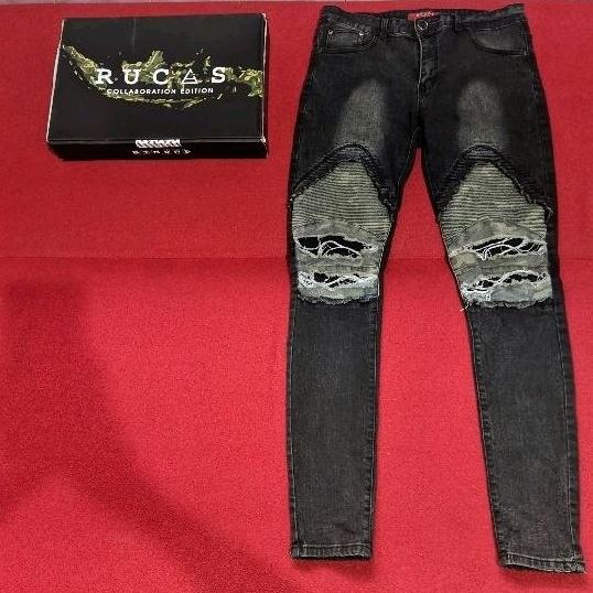 Rucas x Bimopd Celana Jeans Denim Ripped Denim Jeans Biker Hitam