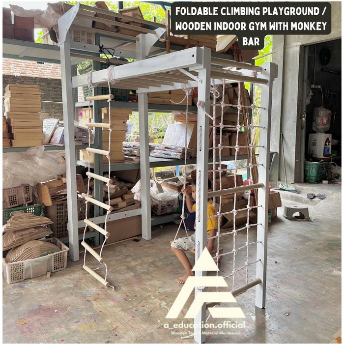 foldable climbing playground / wooden indoor gym with monkey bar