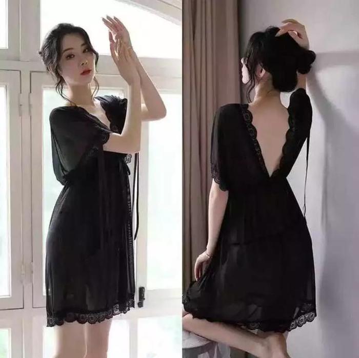 COD Baju Gaun Tidur Lingerie Wanita Korea Sexy Dress Satin Mini Deep Dewasa Piyama Kimono Pendek Das