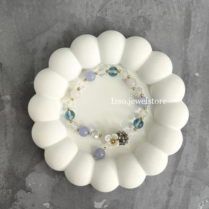 Izso Angel Stone Bracelet - Handmade Gemstone Bracelet - Gelang Blue Topaz Crystal