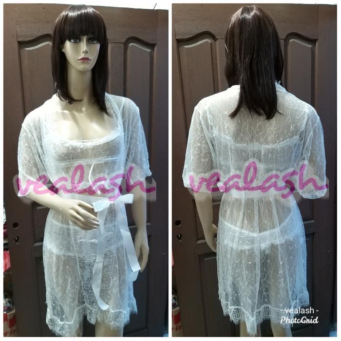 Ready Siap Kirim!! Lingerie Sexy - Pijamas+Bra (Kembem)+Cd Set Putih - PJM - 046