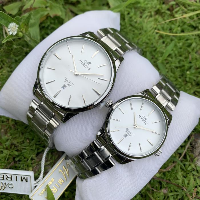 Jam tangan mirete high class rantai Silver B2958 plat putih classic couple tanggal aktif Watches Ele