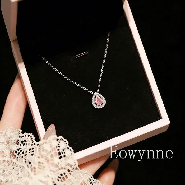 [Eowynne] Kalung tetes air mata pink wanita korea 2026 pendant zirconia collarbone chain hadiah ulan