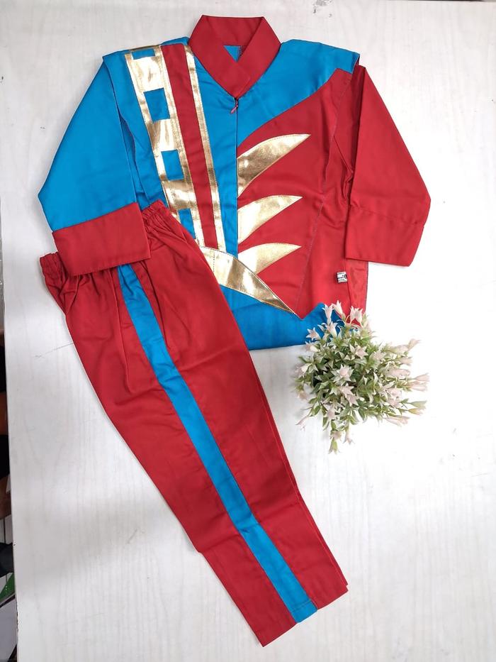 BAJU DRUMBAND WARNA BIRU MERAH UNTUK ANAK TK