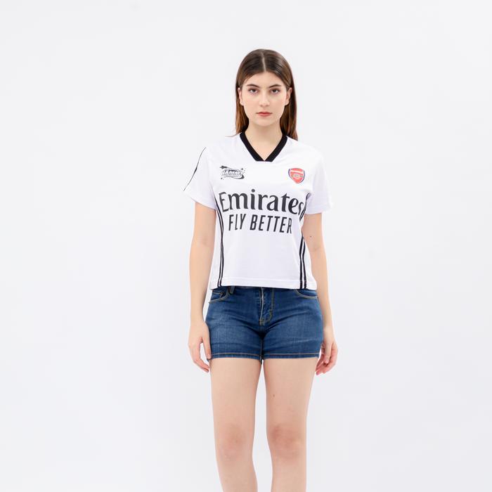 Hammy studios Football Edition Crop Jersey VNECK Stripe Arsenal WHITE - Crop Body Fit Dari BKK , Cro