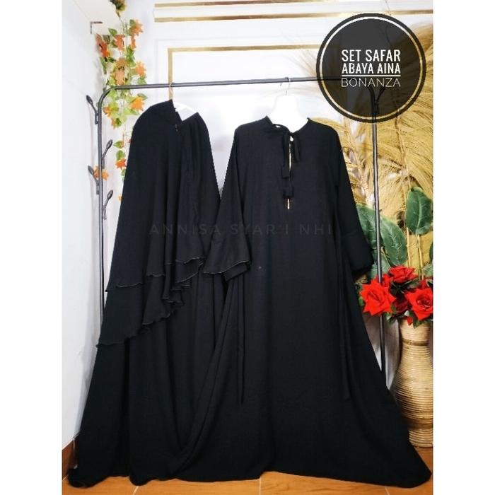 TERLARIS [BISA ] SET GAMIS CADAR SAFAR ABAYA DEWASA MODEL AINAA MANSET TEROMPET ANTI SINGKAP JETBLAC