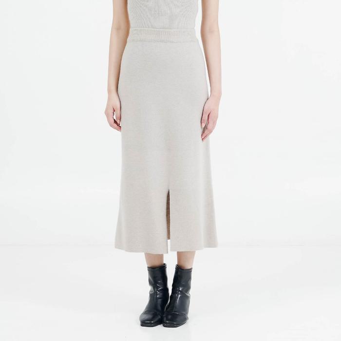 Ready- Enzy Storia X This Is April Rok Rajut Wanita Kekinian ES Evangeline Knit Skirt Light Brown
