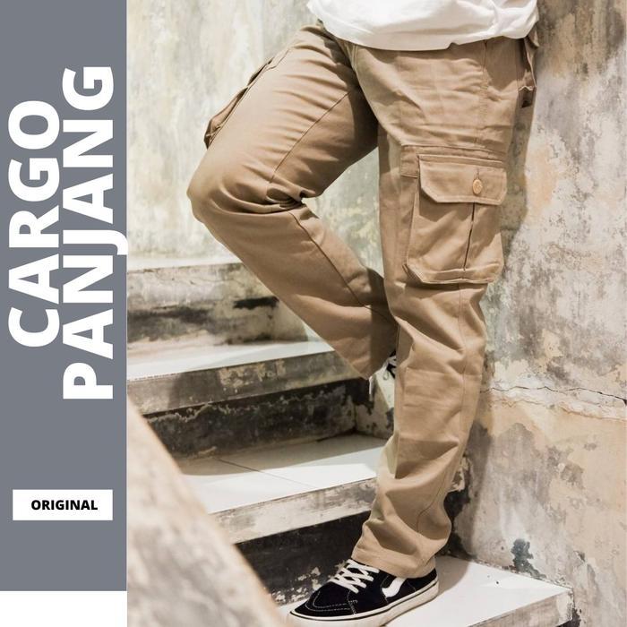 Celana Cargo Panjang Pria Twill Import Model Slim Dan Regular - Hitam - Tebal