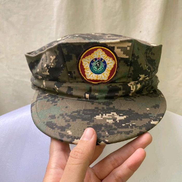 Okinawa Utility Working Cap Topi Army Loreng Digital Marpat US Marine Emblem Veteran Korea