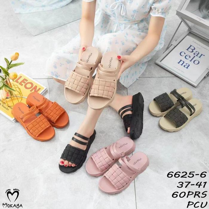 Sandal Slop Jelly Birken Korea Wanita Ban Anyam Kotak Sol Tebal Empuk Keren Cantik Elegant Import Mo