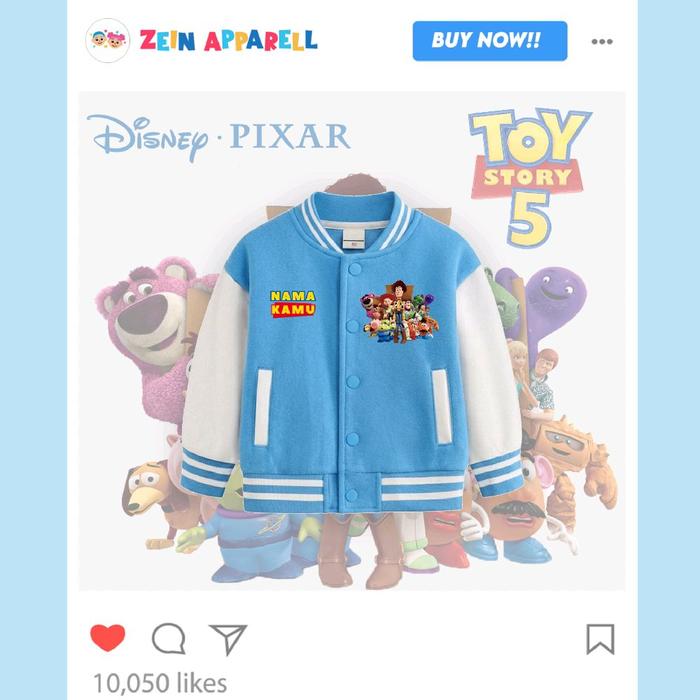 Sweater Jaket Varsity Anak Toy Story 5 Free Nama / Cetak Nama Outer Anak Karakter Disney Pixar Murah