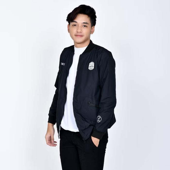 TREEL.ME Jaket Bomber Casual Unisex Waterproof Bahan Taslan & Fleece Sweater Marun Navy Hitam Size L