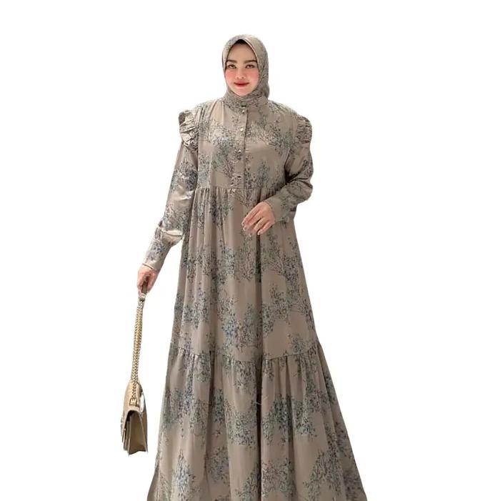 gamis set hijab syafeera syar'i original brown silk