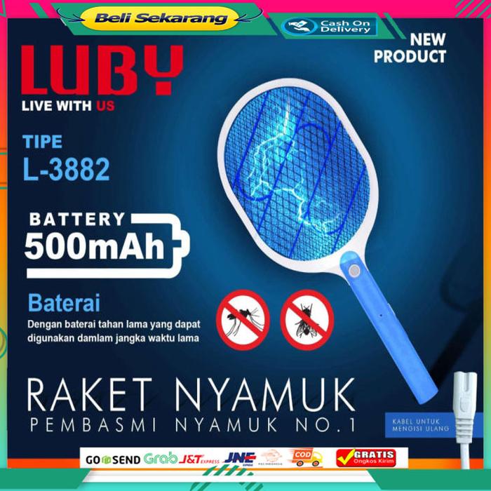 Raket Nyamuk Luby tipe L-3882 Baterai Cas LED lampu Rechargeable Mosquito Electric Swatter Super Mur