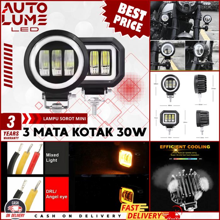 【Autolume】Lampu Tembak OWL 3,5INCH - LAMPU Sorot Daymaker LED Motor Mobil 3.5 Inci 30W 3 Mata - Ange