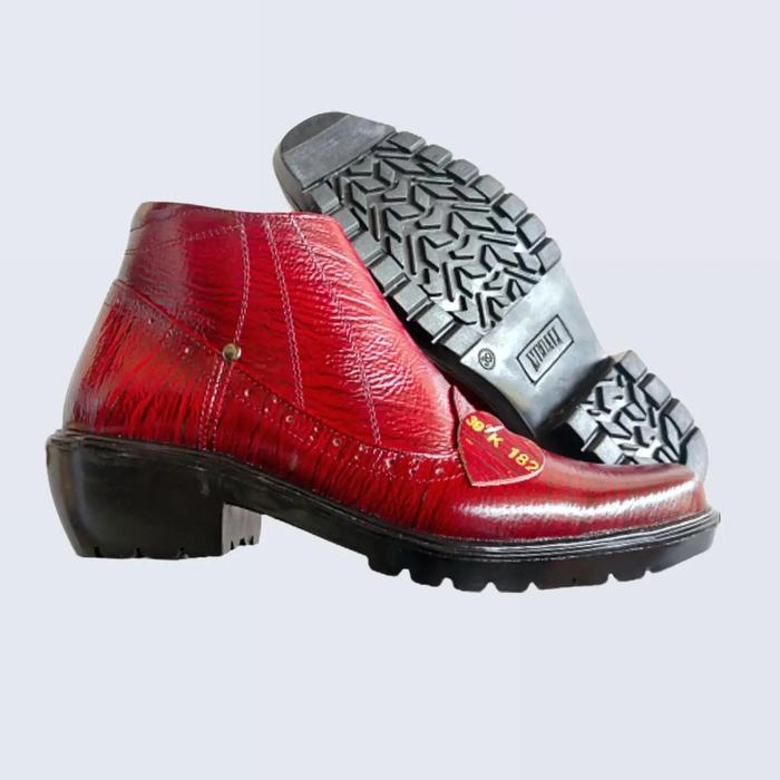 MANDIENS - Sepatu Boots Pria Kulit Asli Warna Merah Maroon Medali K182-MRKY  Sol Tebal Karet Tumit K