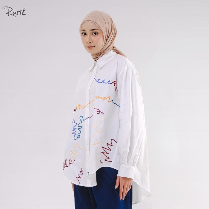 Ready.. Rurik Kemeja Wanita Katun Bordir Doodle Embroidery Shirt