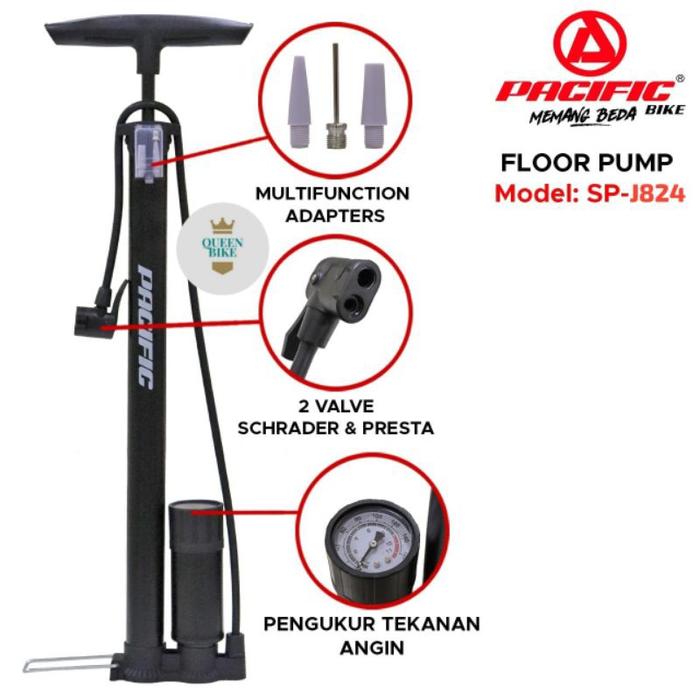 Pompa Ban Sepeda / Motor Meter Indikator 2 Lubang Cop Pentil Motor Av / Fv Fixie PACIFIC 824 / 818