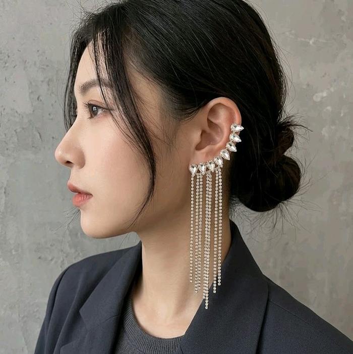 Anting Juntai Anting Tusuk Rumbai Earpiece Earcuff Permata Wedding Fashion Ear Cuff