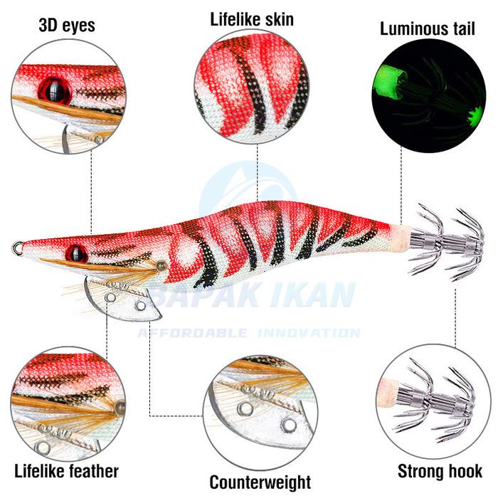 1 pcs Umpan Pancing 8 cm/10 cm/12 cm Umpan Pancing Cumi-cumi Bercahaya Umpan Kayu Udang Umpan Cumi-c