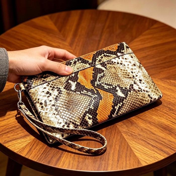 Hand Bag Pouch Kulit Asli 100% Original dari Kulit Piton Asli Bonus GARANSI SELAMA 2 TAHUN Kualitas 