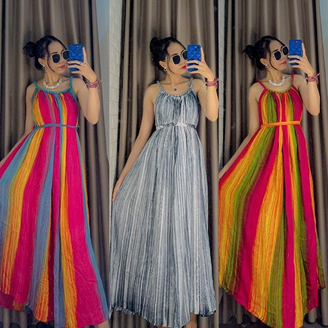 PREMIUM (READY) terjamin HOKI - RAINBOW LOBEK LONGDRESS JUMBO TALI - Gaun Malam dan bisa pakai Pesta