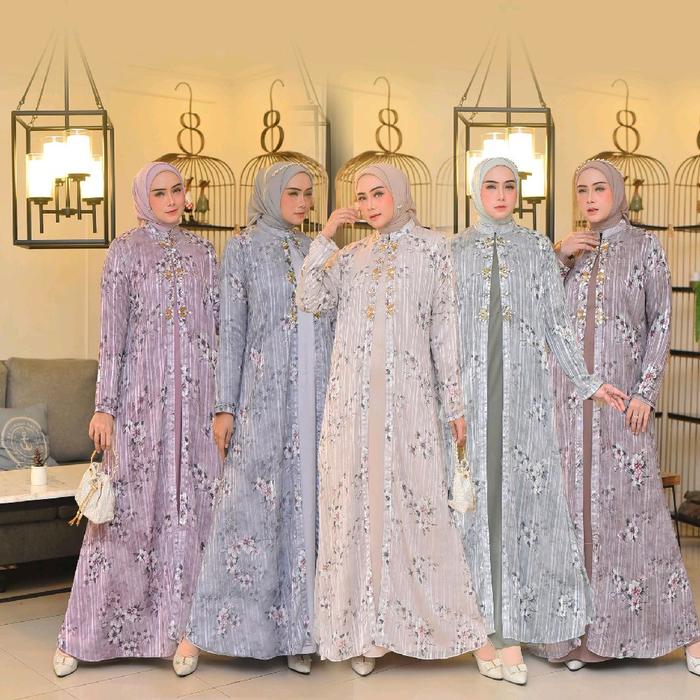 gamis lediza terbaru serian 5 warna model mewah dan elegan