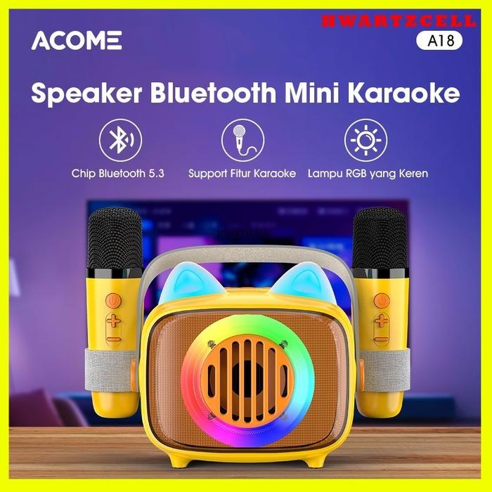 [HWARTZ] ACOME A18 Speaker Karaoke Bluetooth 5.3 Dual Microphone / Speaker Wireless Mini RGB 10 Watt