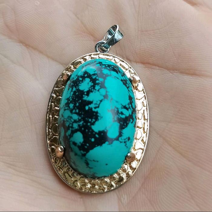 Liontin Bandul Batu Virus Singkiang urat Hitam DM 20×30