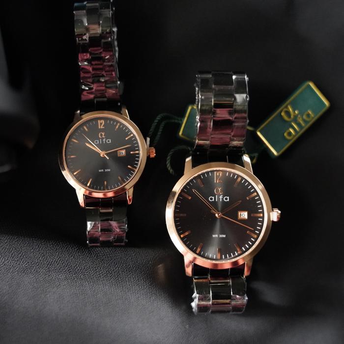 ALFA Model Terbaru Jam Tangan Couple Original Tipe-80001 Bahan Stainless Steel Tahan Air Fitur Tangg