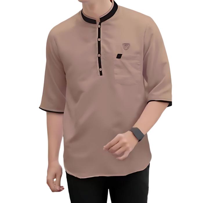 Baju Kemeja Koko Kurta Cowok Pria Lelaki Dewasa Bapak Lengan 3/4 Khusus untuk Sholat Lebaran Santri 