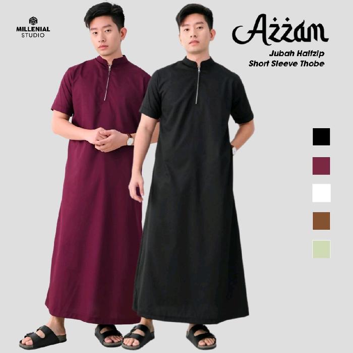 Millenial Studio AZZAM Jubah Pria Slimfit Gamis Lengan Pendek HalfZip Thobe Sanvanina Bahan Premium