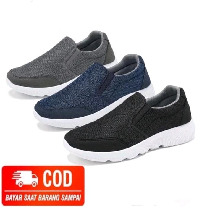 NJUSAN'S_STORE Sepatu Slip-On Mules Full Hitam Tapak Lentur Ringan Pria Ukuran 39-44 Kanvas Premium 