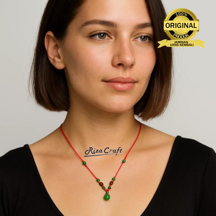 Kalung Batu Giok Hijau ASLI Tali Hitam Merah Estetik mix Kayu Kokka Kaukah Koka Turki Aesthetic Orig