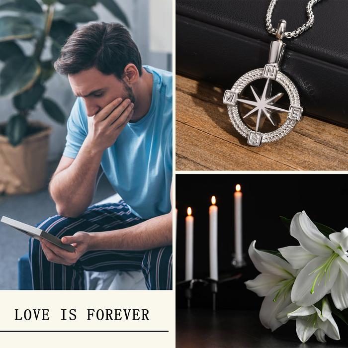 Compass Urn Necklaces for Men,Stainless Steel Cremation Urn Pendant Collar with Free Funnel,Memorial
